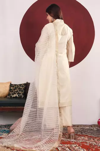 Embroidered Straight Kurta with Trousers & With Dupatta