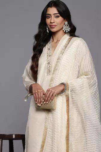 Floral Embroidered Kurta with Trousers & With Dupatta