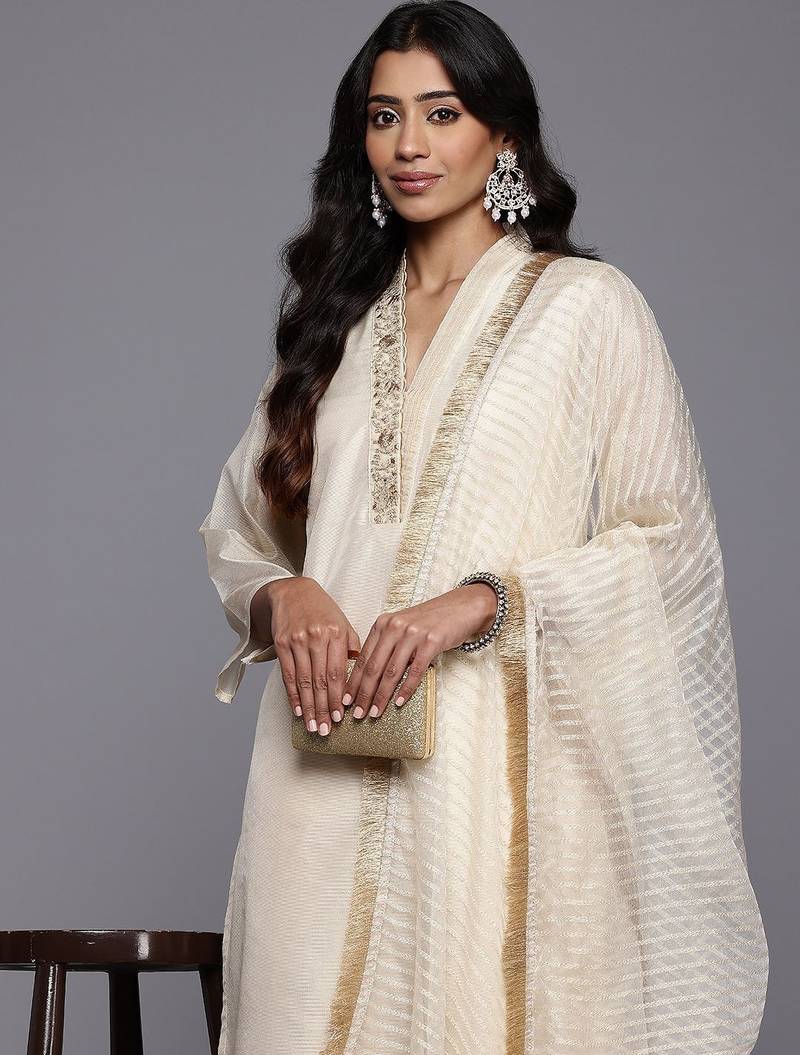 Floral Embroidered Kurta with Trousers & With Dupatta