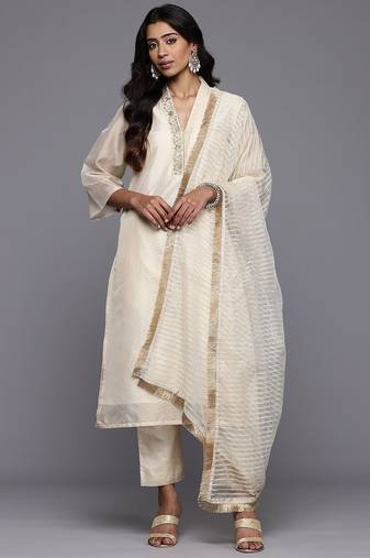 Floral Embroidered Kurta with Trousers & With Dupatta