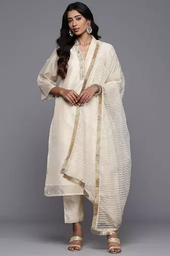 Floral Embroidered Kurta with Trousers & With Dupatta