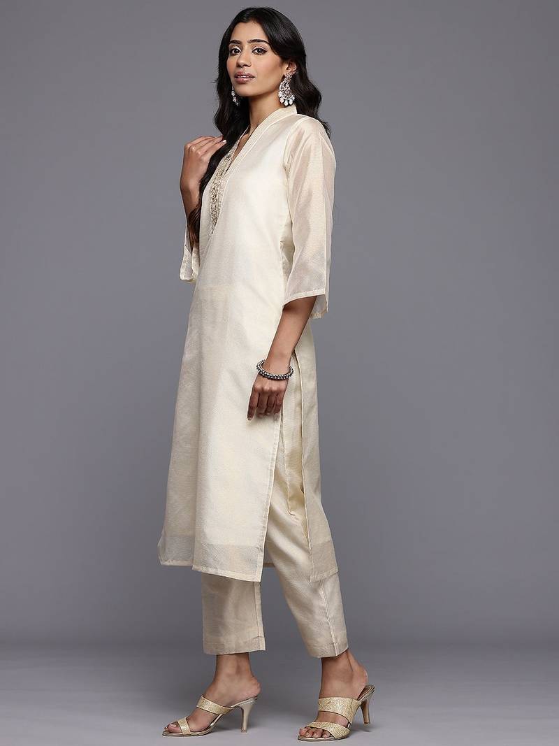 Floral Embroidered Kurta with Trousers & With Dupatta