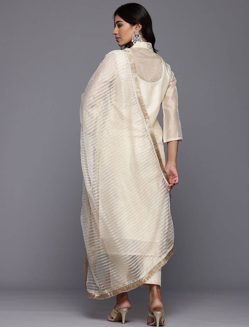 Floral Embroidered Kurta with Trousers & With Dupatta