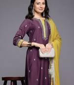 Floral Embroidered Zari Kurta With Palazzos & Dupatta