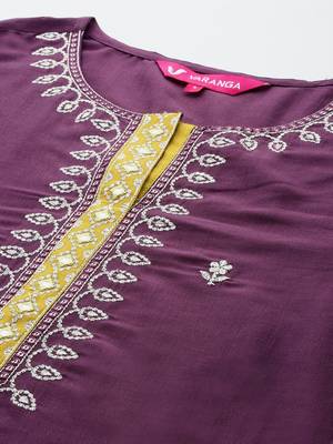 Floral Embroidered Zari Kurta With Palazzos & Dupatta 2