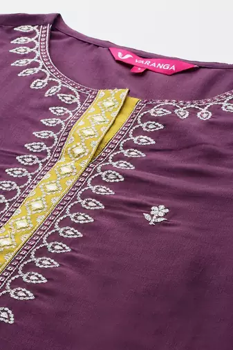 Floral Embroidered Zari Kurta With Palazzos & Dupatta