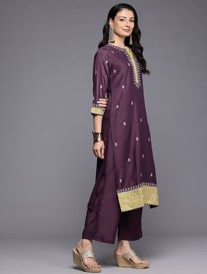 Floral Embroidered Zari Kurta With Palazzos & Dupatta 6
