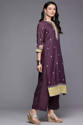 Floral Embroidered Zari Kurta With Palazzos & Dupatta