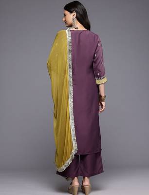 Floral Embroidered Zari Kurta With Palazzos & Dupatta 7