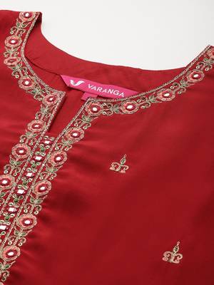 Ethnic Motifs Zari Embroidered Mirror Work Kurta With Trousers & Dupatta 3