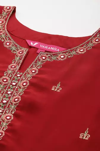 Ethnic Motifs Zari Embroidered Mirror Work Kurta With Trousers & Dupatta