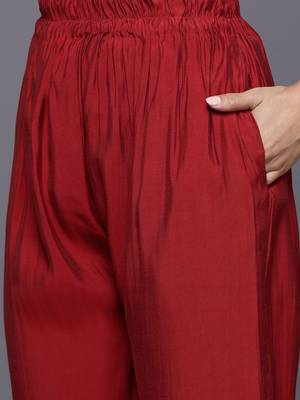 Ethnic Motifs Zari Embroidered Mirror Work Kurta With Trousers & Dupatta 4