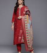Ethnic Motifs Zari Embroidered Mirror Work Kurta With Trousers & Dupatta