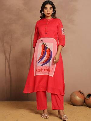 Women Printed Regular Pure Cotton Kurta with Trousers 1