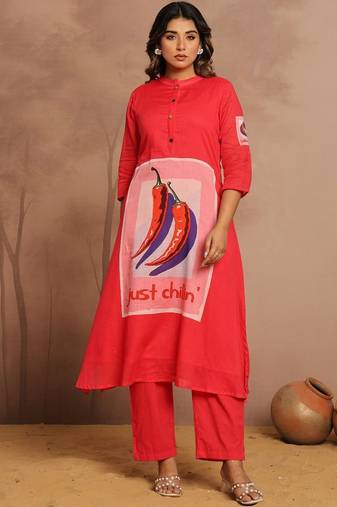 Women Printed Regular Pure Cotton Kurta with Trousers