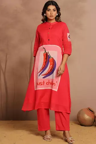 Women Printed Regular Pure Cotton Kurta with Trousers