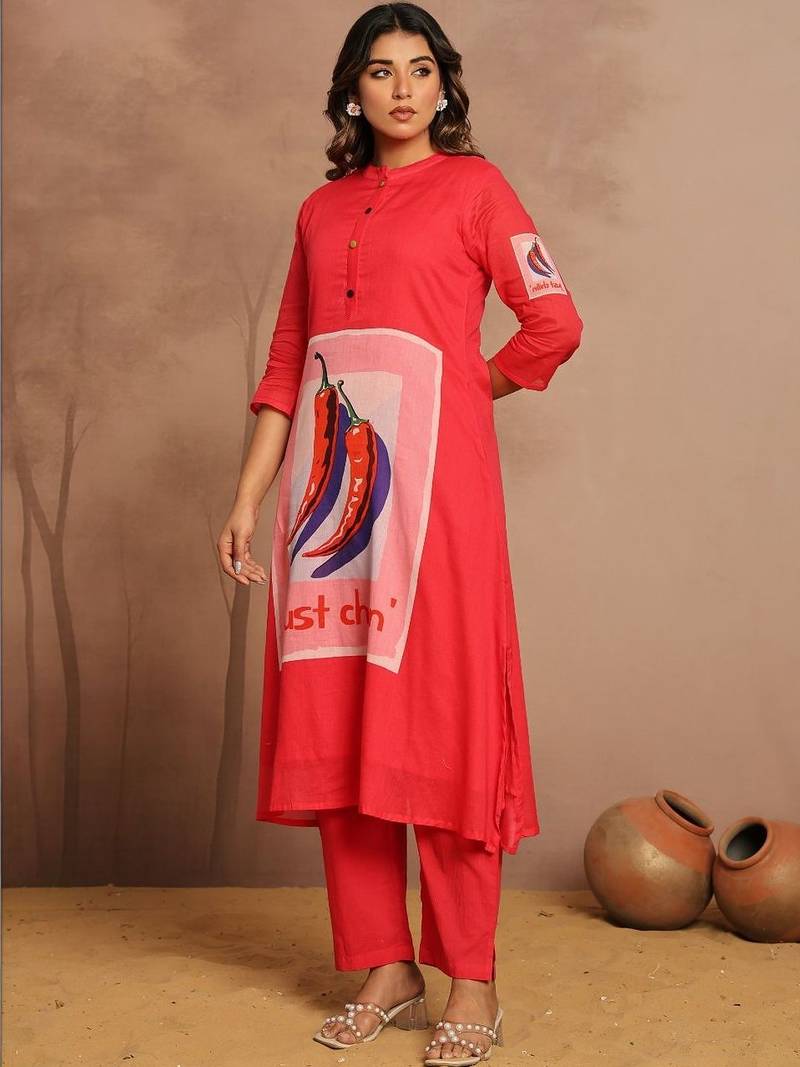 Women Printed Regular Pure Cotton Kurta with Trousers