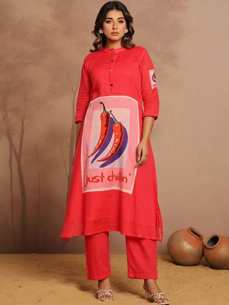 Women Printed Regular Pure Cotton Kurta with Trousers