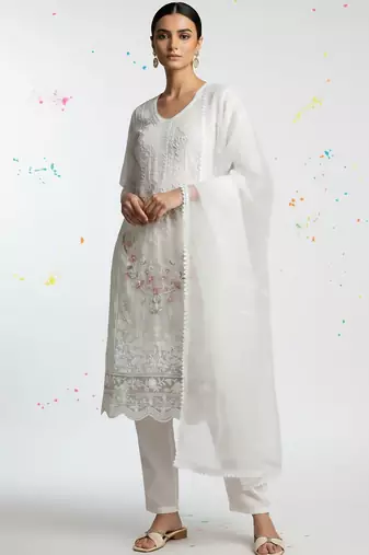 Women Ethnic Motifs Embroidered Regular Thread Work Kurta with Trousers & With Dupatta