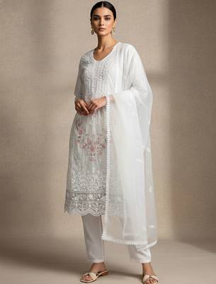 Women Ethnic Motifs Embroidered Regular Thread Work Kurta with Trousers & With Dupatta 2