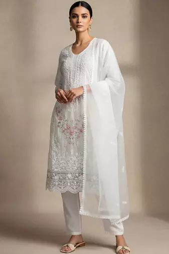 Women Ethnic Motifs Embroidered Regular Thread Work Kurta with Trousers & With Dupatta