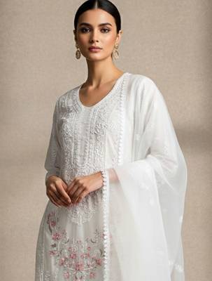 Women Ethnic Motifs Embroidered Regular Thread Work Kurta with Trousers & With Dupatta 3