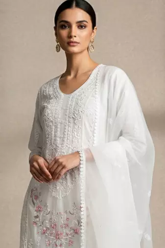 Women Ethnic Motifs Embroidered Regular Thread Work Kurta with Trousers & With Dupatta