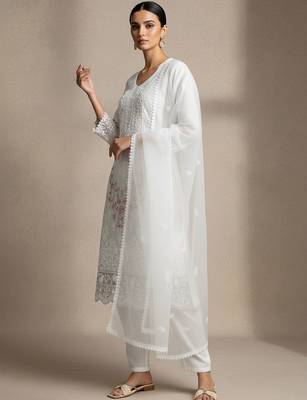 Women Ethnic Motifs Embroidered Regular Thread Work Kurta with Trousers & With Dupatta 4