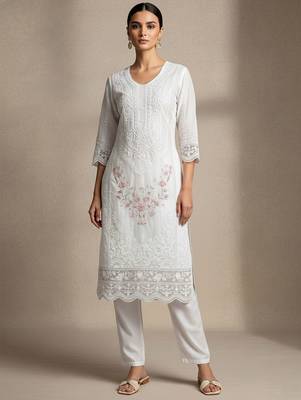 Women Ethnic Motifs Embroidered Regular Thread Work Kurta with Trousers & With Dupatta 6