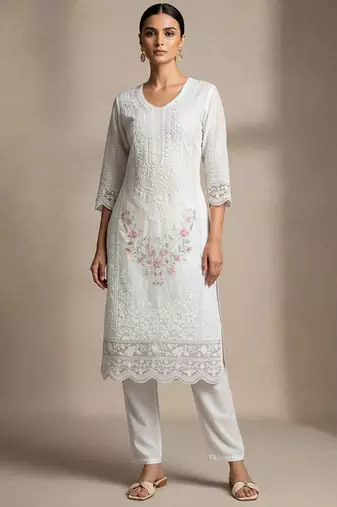 Women Ethnic Motifs Embroidered Regular Thread Work Kurta with Trousers & With Dupatta