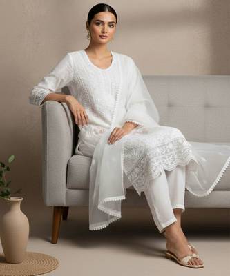 Women Ethnic Motifs Embroidered Regular Thread Work Kurta with Trousers & With Dupatta 7