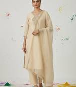 Women Embroidered Regular Thread Work Kurta with Trousers & With Dupatta