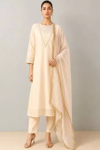 Women Regular Thread Work Kurta with Trousers & With Dupatta
