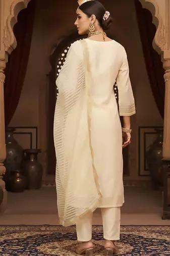 Women Regular Thread Work Kurta with Trousers & With Dupatta
