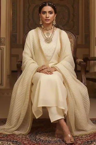 Women Regular Thread Work Kurta with Trousers & With Dupatta