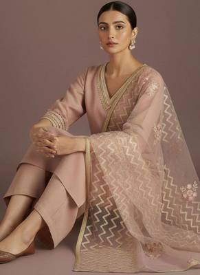 Women Regular Thread Work Kurta with Trousers & With Dupatta 2