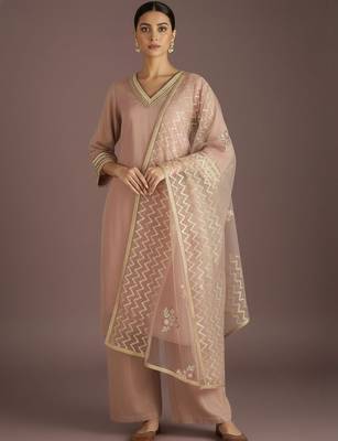 Women Regular Thread Work Kurta with Trousers & With Dupatta 1