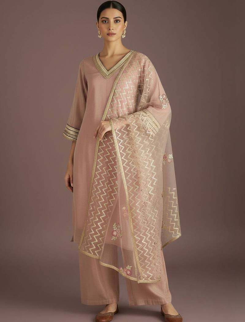 Women Regular Thread Work Kurta with Trousers & With Dupatta
