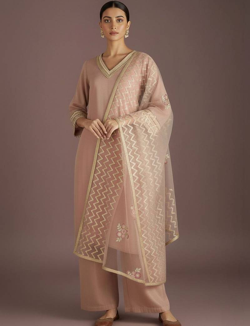 Women Regular Thread Work Kurta with Trousers & With Dupatta