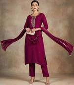 Women Ethnic Motifs Embroidered Regular Thread Work Kurta with Trousers & With Dupatta