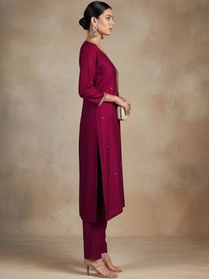 Women Ethnic Motifs Embroidered Regular Thread Work Kurta with Trousers & With Dupatta 4