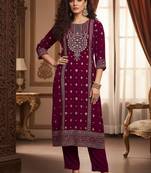 Women Ethnic Motifs Embroidered Regular Thread Work Velvet Kurta with Trousers