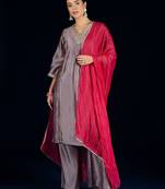 Floral Yoke Design A-Line Kurta With Palazzos & Dupatta