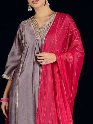 Floral Yoke Design A-Line Kurta With Palazzos & Dupatta 2