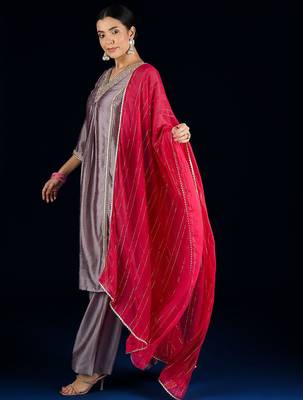 Floral Yoke Design A-Line Kurta With Palazzos & Dupatta 3