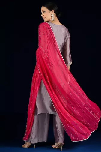 Floral Yoke Design A-Line Kurta With Palazzos & Dupatta