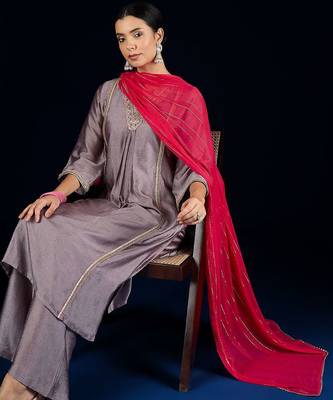 Floral Yoke Design A-Line Kurta With Palazzos & Dupatta 6