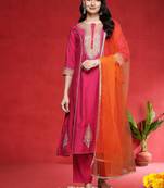 Women Ethnic Motifs Embroidered Kurta with Trouser & Dupatta