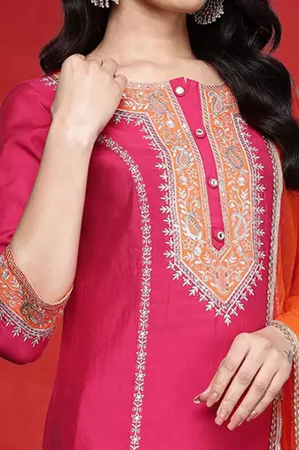 Women Ethnic Motifs Embroidered Kurta with Trouser & Dupatta