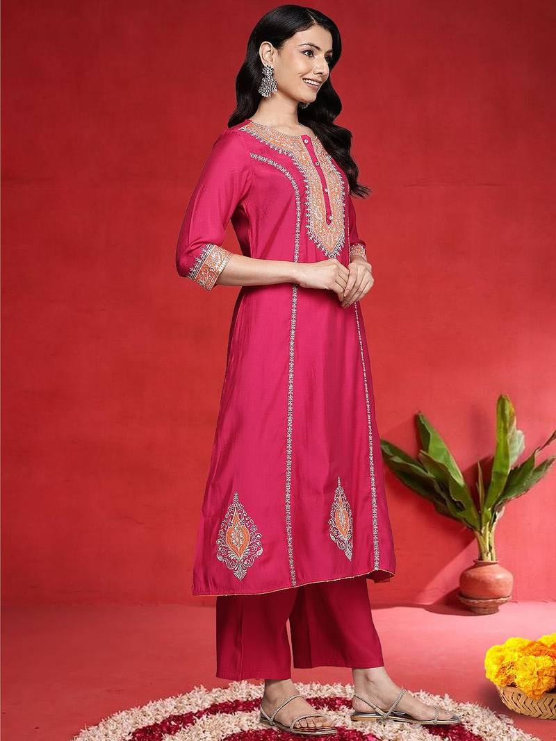 Women Ethnic Motifs Embroidered Kurta with Trouser & Dupatta